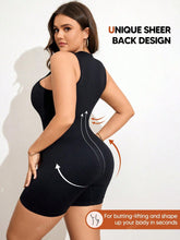 1pc Women Fashion Ribbed Seamless Romper Unitard With Front Zipper, Abdomen Control, Sleeveless